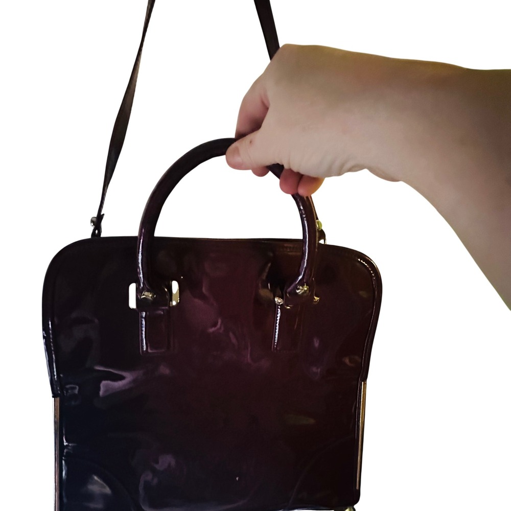 Ivanka Trump Patent Leather Satchel Handbag Burgundy Structured Top Handle Bag‎